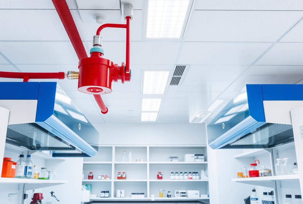 Nozzle Fire Trap System terpasang di plafon laboratorium kimia